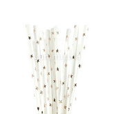 25 Pailles Papier pour Cake Pops Blanc avec Étoiles Cuivres